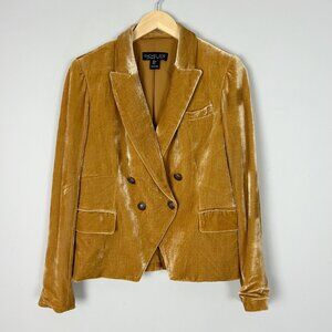 Rachel Zoe Golden Yellow Velvet Blazer Jacket Military Size Small Women's